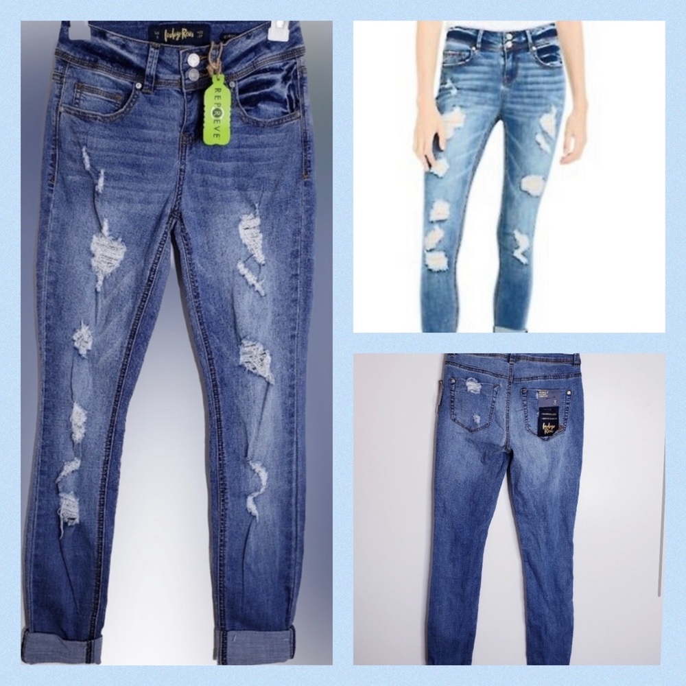 🌺👖Rein Curvy Roll Distressed Jeans Size 3 Juniors🌺👖